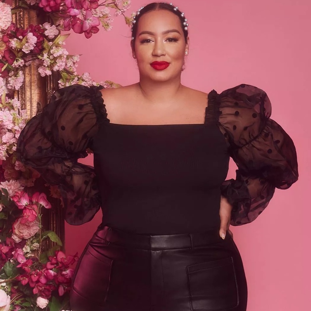 Brand new with tags black Eloquii organza puffed sleeve top. Size 22/24